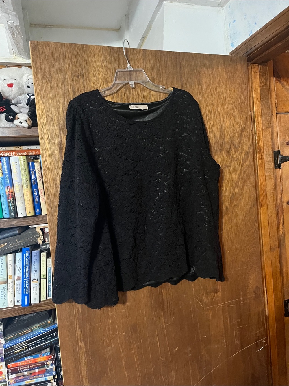 Philosophy Black Floral Lace Long Sleeve Blouse